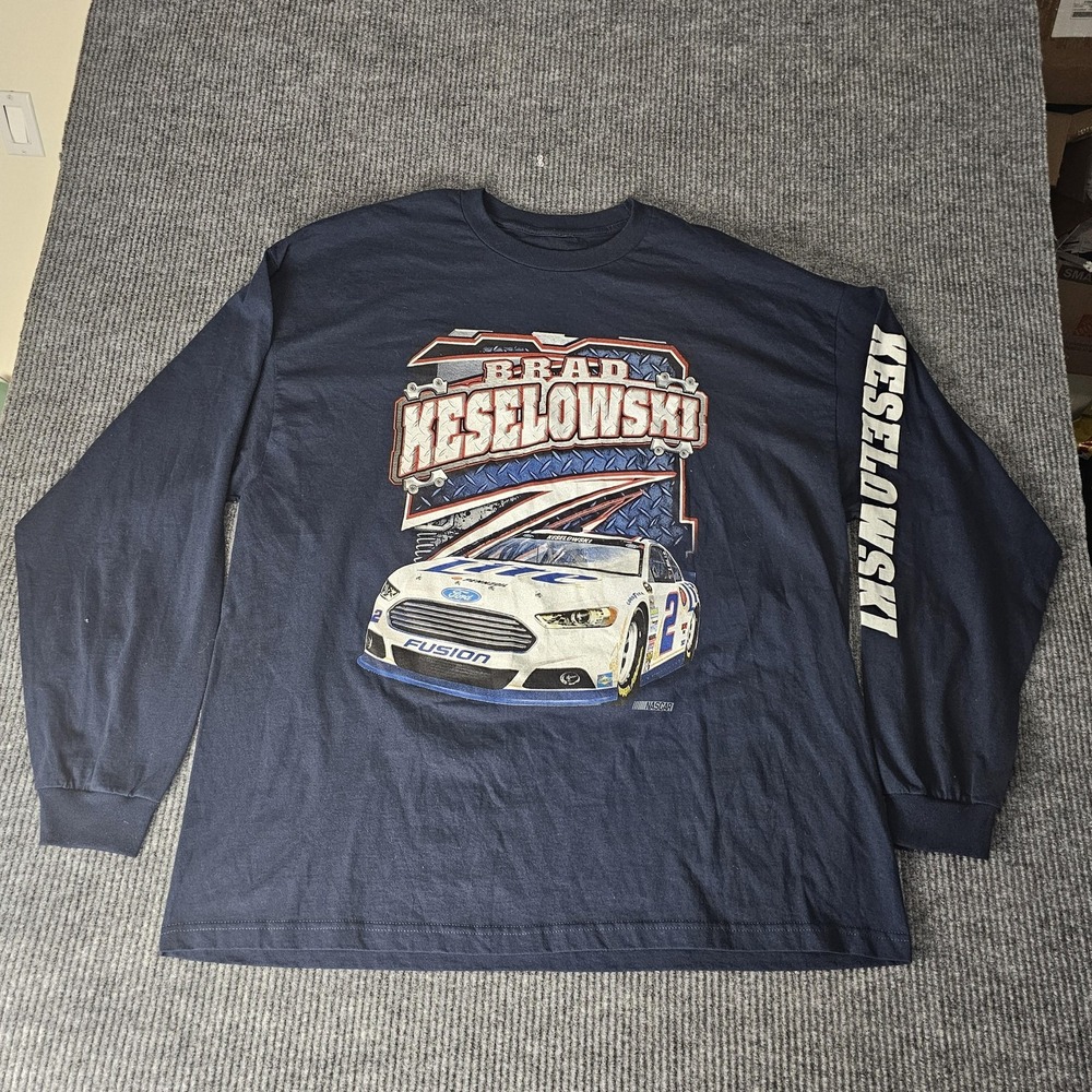 Brad Keselowski Shirt‎ Mens 2XL Blue Long Sleeve NASCAR Racing Car Graphic Tee